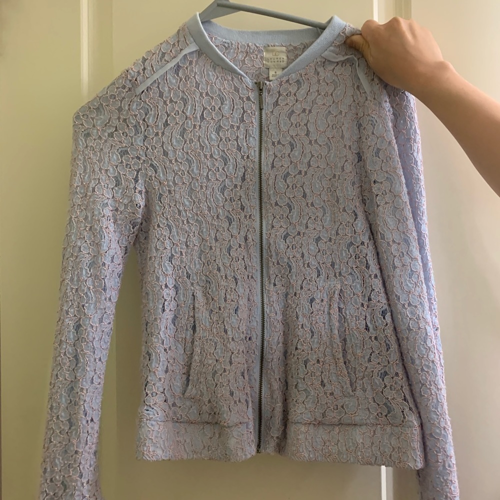 Blue and pink lace zip up jacket